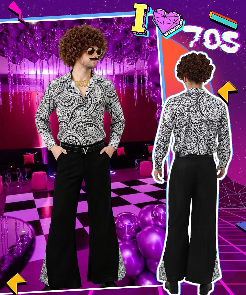 Disfraz Disco Hombre, Disfraz Disco Años 70 con Accesorios Discoteca, Gafas, Collar, Años 70 60 Disfraces para Disfraces Hombre Carnaval Discoteca Fiesta Festival, Cosplay, Halloween