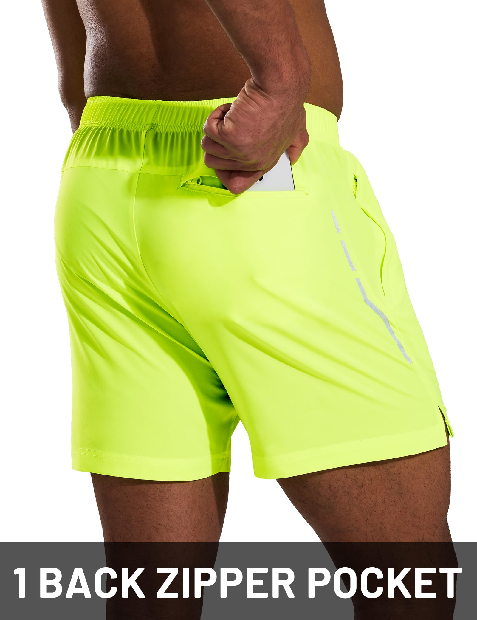 MIER Pantaloncini sportivi da uomo da 12,7 cm, ad asciugatura rapida, leggeri, per allenamento, palestra, allenamento, attivi, riflettenti, 3 tasche con cerniera