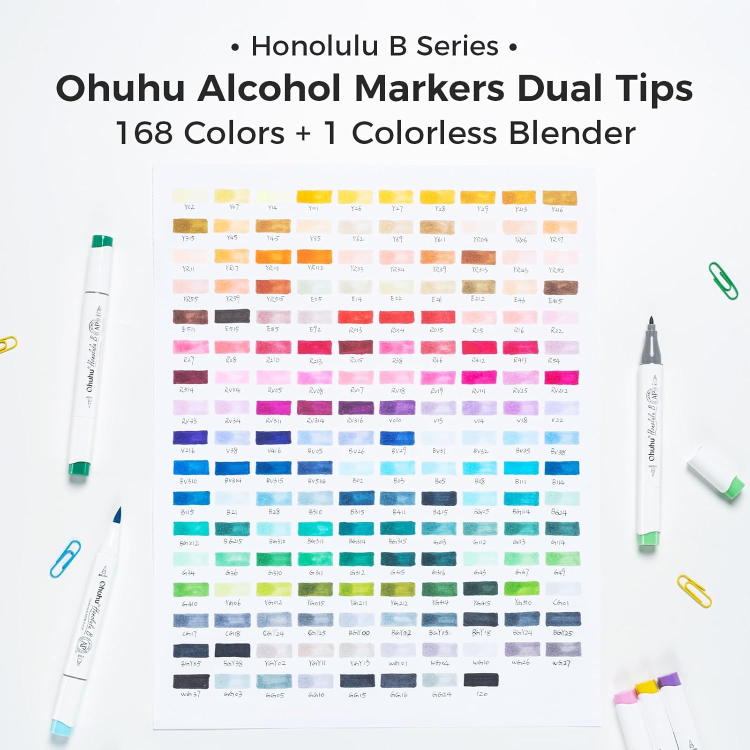 Ohuhu Alcohol Markers Brush Tip: 168-Color Double Tipped Art Marker Set for Artist Adults Coloring Illustrations -Honolulu B -Brush & Fine -Refillable - Image 5