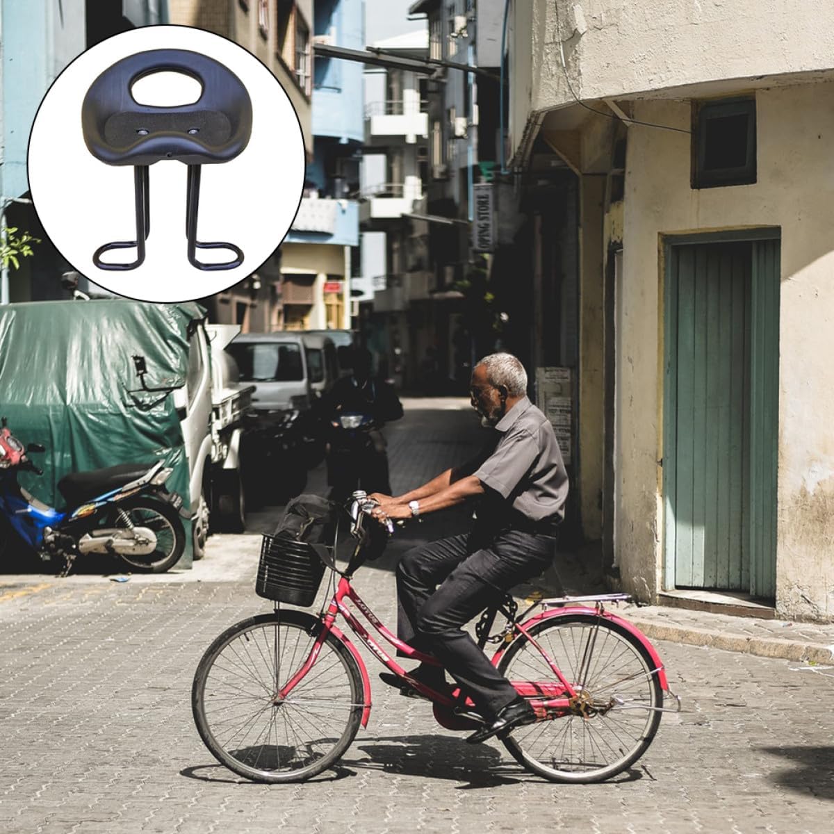 Alasum Bike Safety Seat Front Beam Mount Adjustable Front Safety Seat for Fits 3-6cm Beam Thickness for Cycling Outdoors