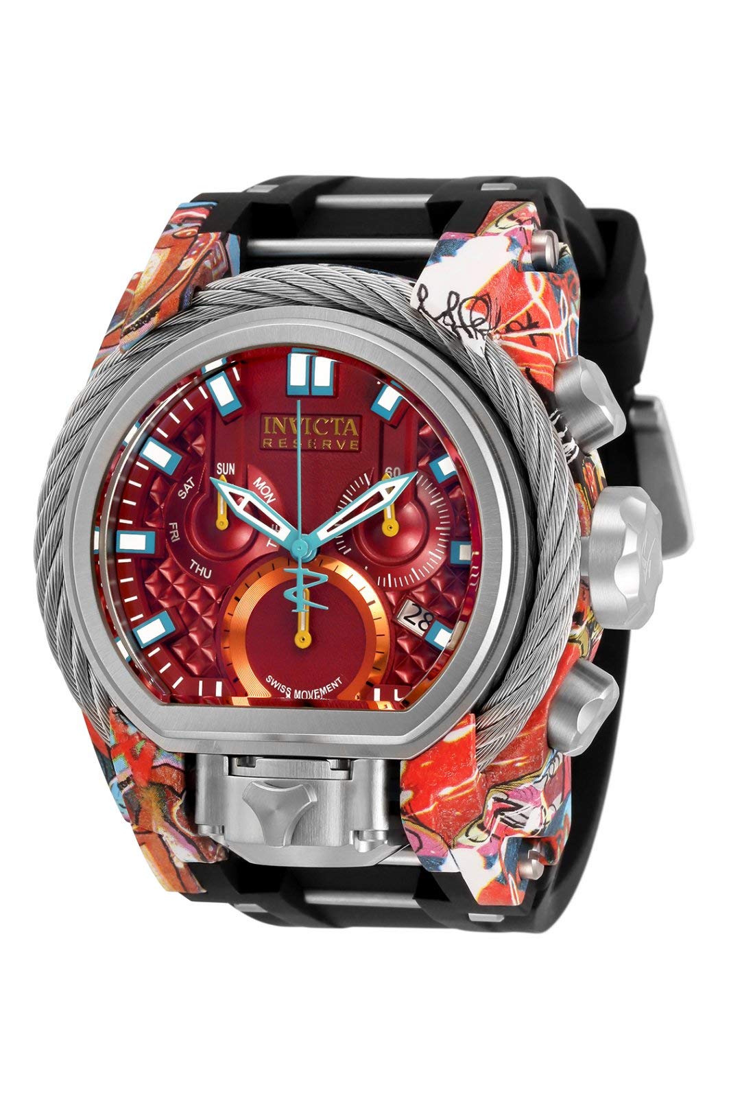 Invicta Men's 52mm Bolt Zeus Magnum Dual Time Chronograph Hydroplated Graffiti Red Dial Watch (Model