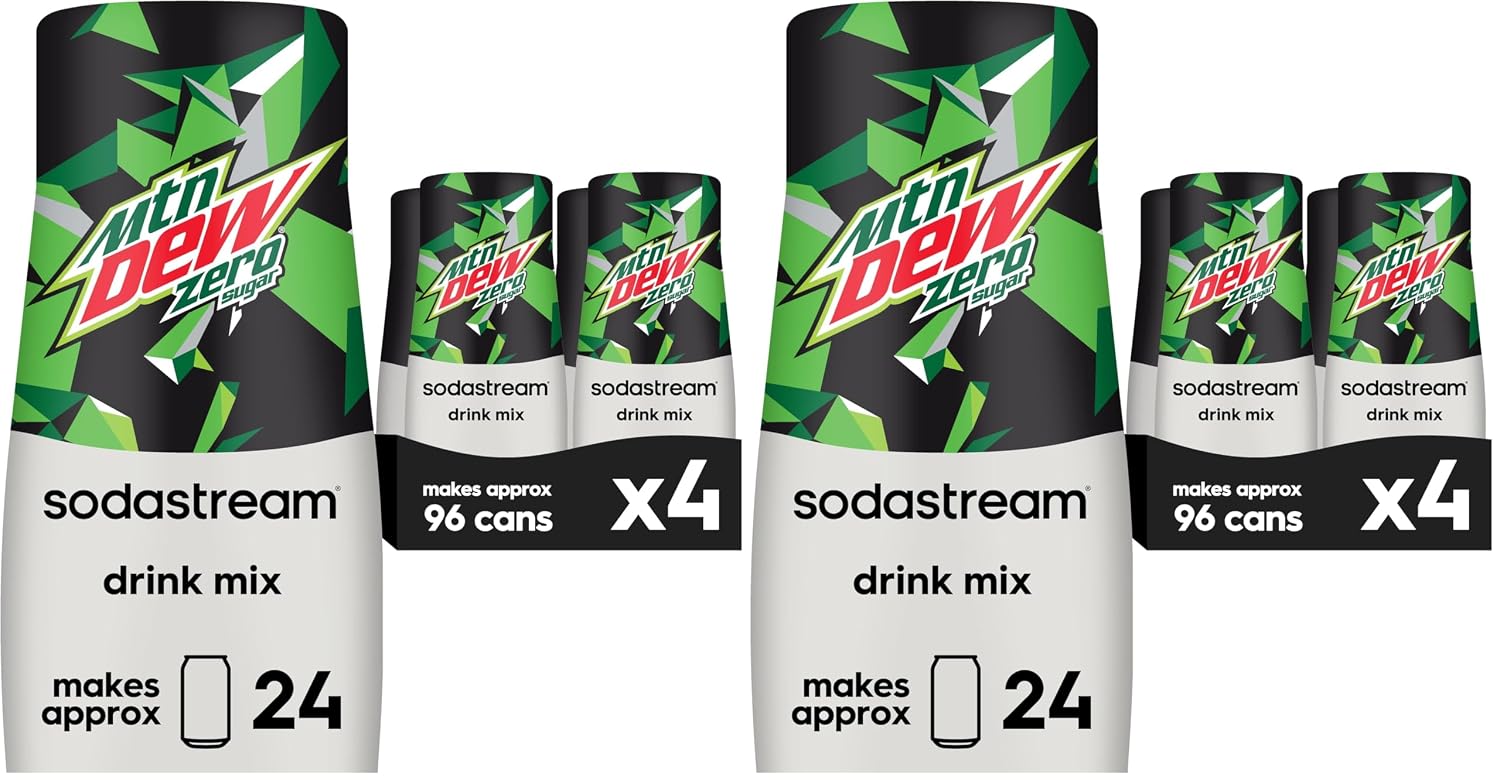 SodaStream - Mountain Dew Zero Sugar Drink Mix | For Sparkling Water Makers | Sugar-Free, 0 Calories | Caffeine: 48mg/12oz | Makes 96 Servings | 14.9 Fl Oz, (Pack of 8)