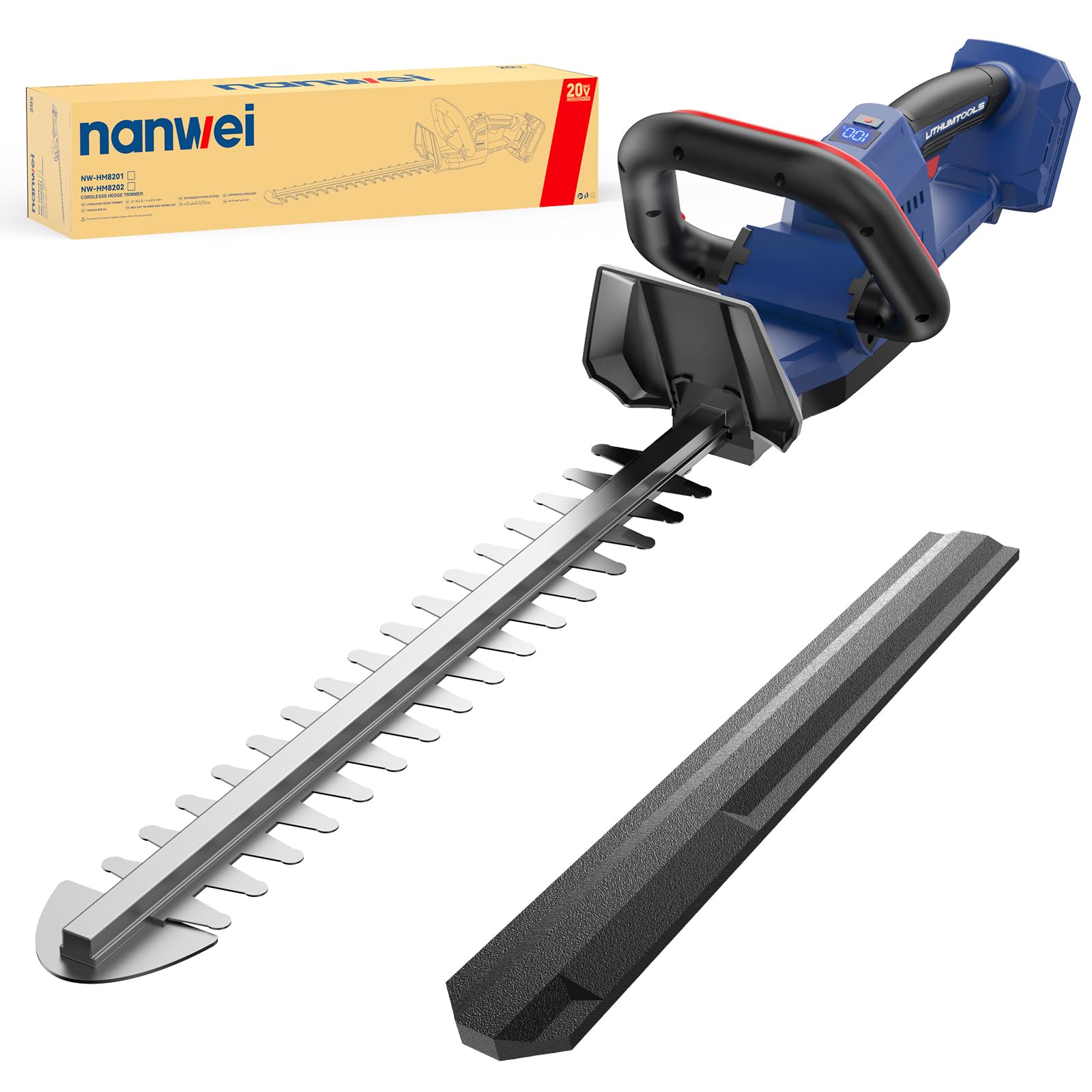 NANWEI Cortasetos inalámbrico de 19 pulgadas compatible con batería, 2 cuchillas de 4000 mAh, 20 V de doble acción, espacio de hoja de 0.7 pulgadas, 2 cortasetos eléctricos de velocidad variable para