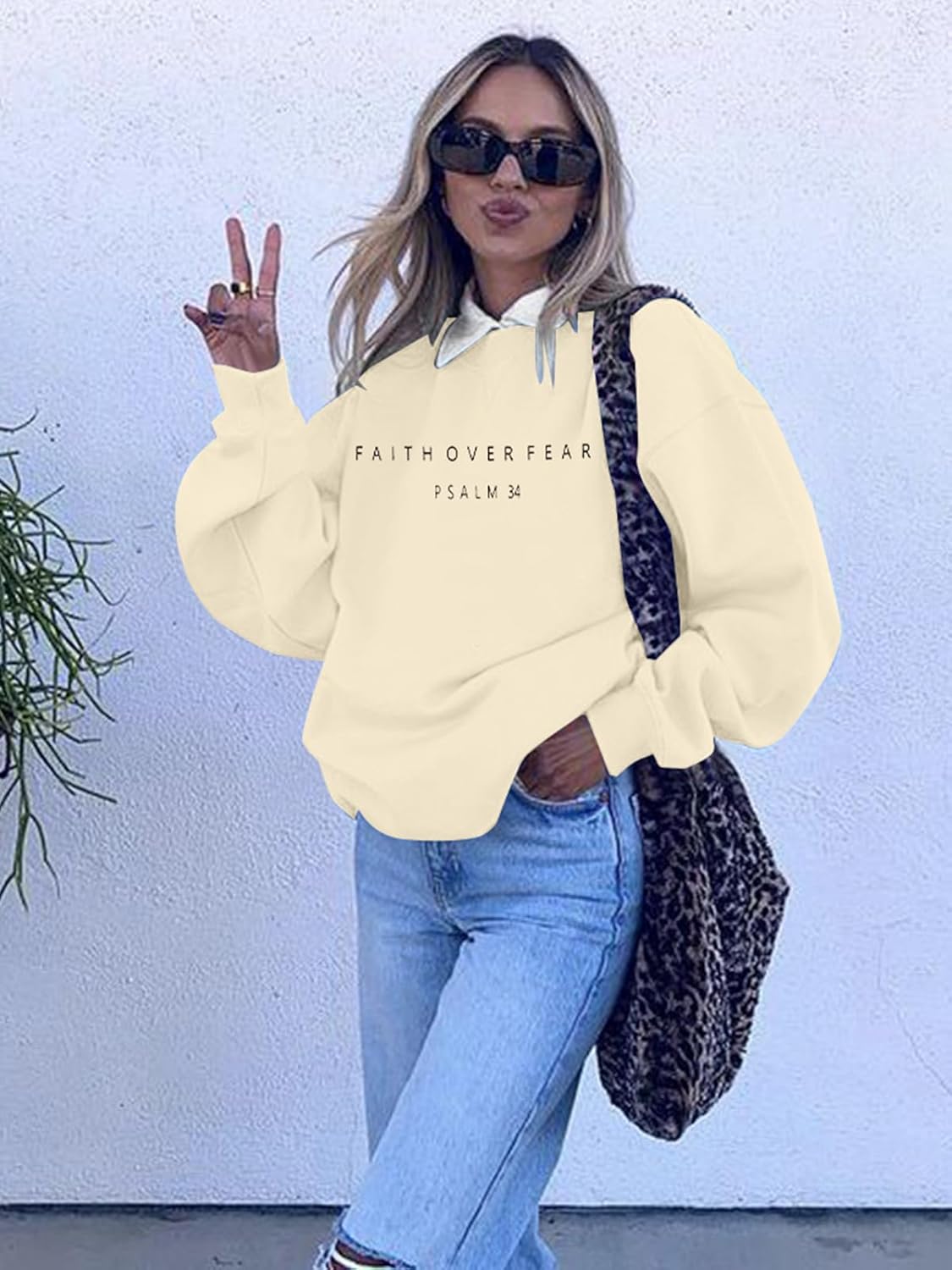 FRYAID Christian Sweatshirt Women Faith Over Fear Christian Religious Sayings Pullover Shirt Letter Print Long Sleeve Tops - Image 5