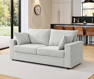 71'' Upholstered Loveseat Sofa, Cloud Couch with Deep Seat & Removable Pillows, Comfy Couches for Living Room, Office, Apartment, Sturdy Frame (Beige)
