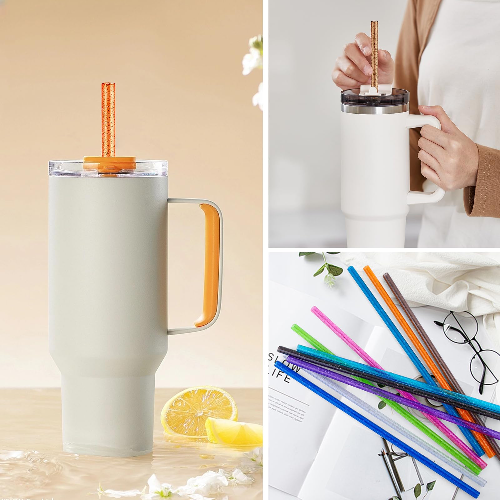 Lot De 10 Pailles Pailletées, Pour Stanley, 31 Cm, Réutilisables