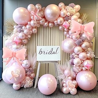 Pearl Pink Balloons Light Pink Balloon Arch With Foil Bow Balloon 4 Corn...