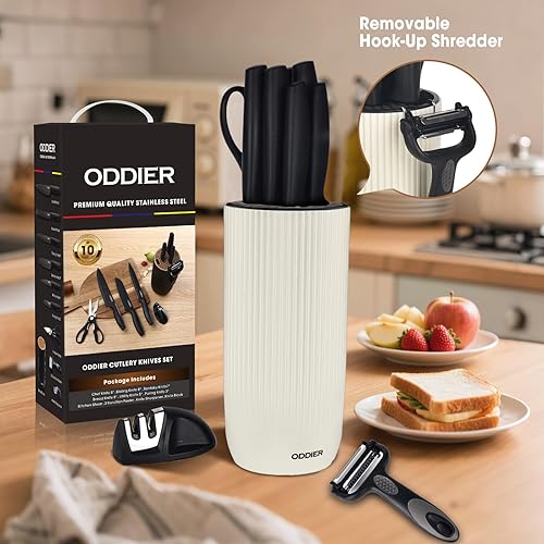 Miniatura 3 de Juego de cuchillos de cocina de 10 piezas con bloque y afilador, juego de cuchillos de acero inoxidable antioxidante para cocina, juego universal de