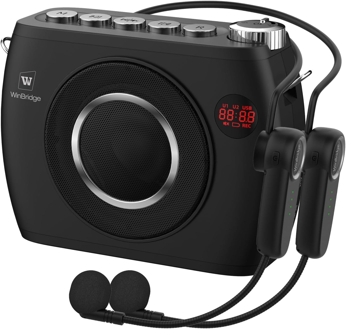WinBridge Wireless Voice Amplifier with Dual Bluetooth Microphones, Portable PA System for Teachers, 25W 8000mAh Rechargeable Megaphone Speaker with Headset, Ideal for Classroom, Public Speaking, S96