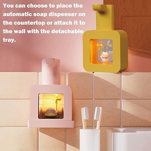 Miniatura 3 de Lindo dispensador automático de jabón  Dispensador de jabón de manos rosa sin contacto para niños, montaje en pared, impermeable, recargable por