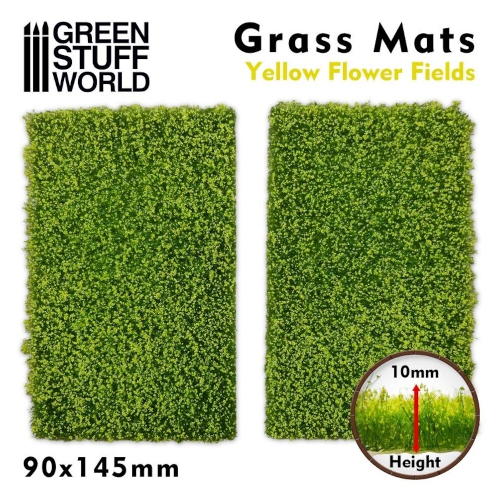Greenstuff World GSWD-10341 Diorama Grass Mat, Cut Edition, Green with Yellow Flowers, Hobby Material