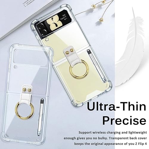 Miniatura 6 de Miimall Funda compatible con Samsung Galaxy Z Flip 4 2022 con bolígrafo, funda ultradelgada Flip 4 con soporte para anillo, TPU suave + PC, a prueba