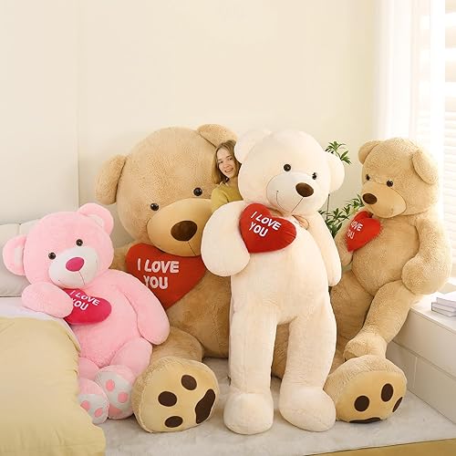 Miniatura 5 de Oso de peluche gigante de corazón rojo de 6 pies, oso de peluche grande con bordado I Love You para novia, Navidad, cumpleaños, regalos enormes de