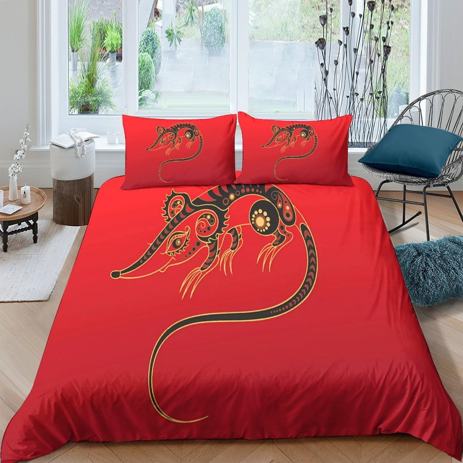 Ctjqhvkz Style-2 3D Printed Artistic Lizard Fitted Sheet Microfiber Red Bed Cover For Bedroom Dorm Mattress Protection Decor Single（135X200cm）