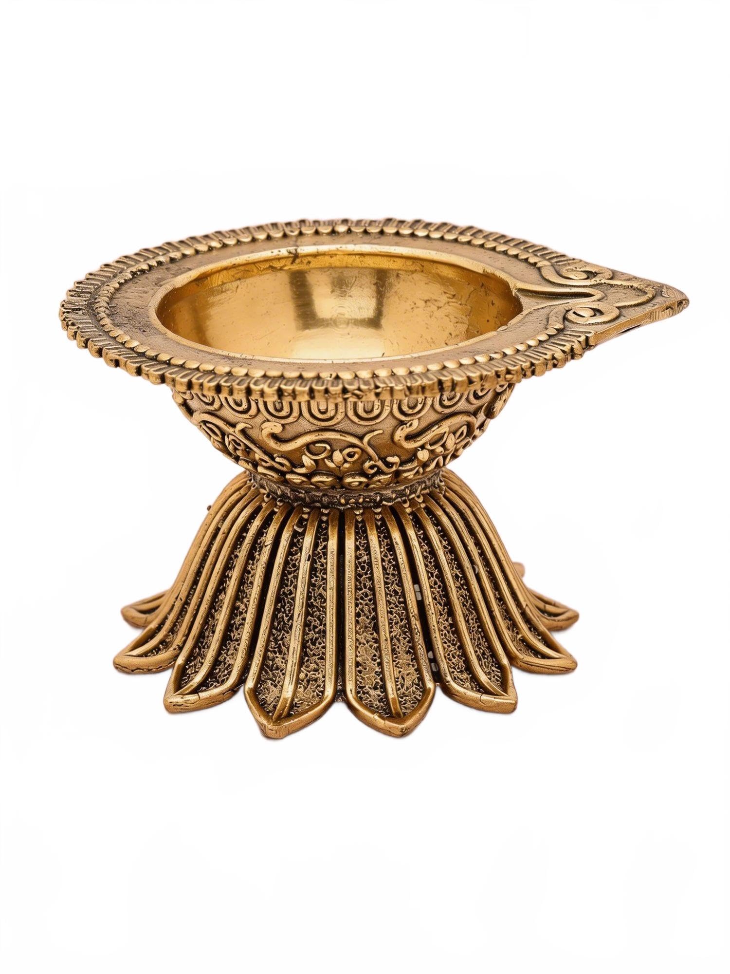 Exotic India Superfine Brass Diya Lamp | Hindu Traditional Oil Lamp for Home Temple, Puja & Festive Décor