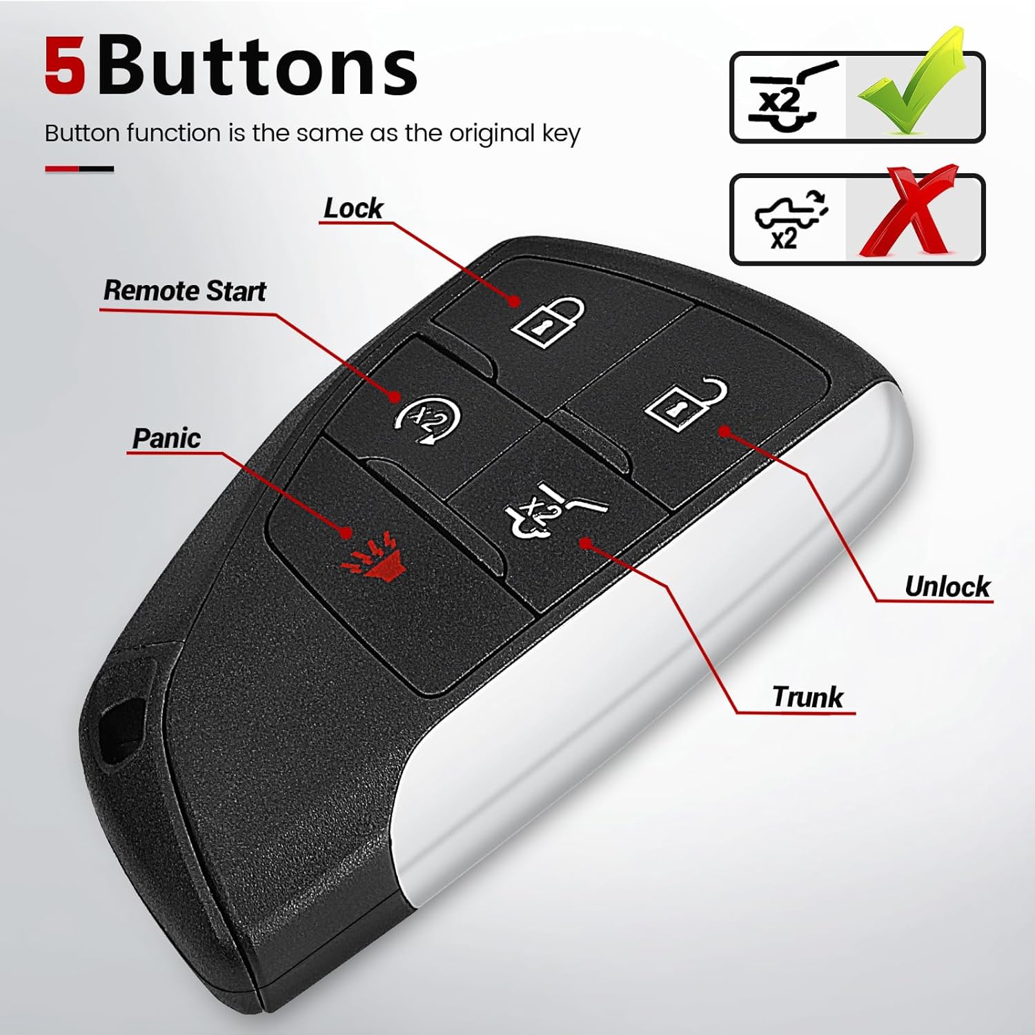 Beefunny Smart Remote Key Fob for Buick Envision 2021 2022 2023 2024 Keyless Entry Car Key 5 Buttons 433MHz FCC ID:YG0G21TB2 13537970 - Image 5