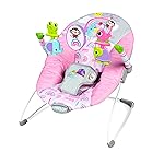 Bright Starts Pink Paradise Portable Baby Bouncer with Vibrating Infant Seat and -Toy Bar, Max Weight 20 lbs., Age 0-6 Months