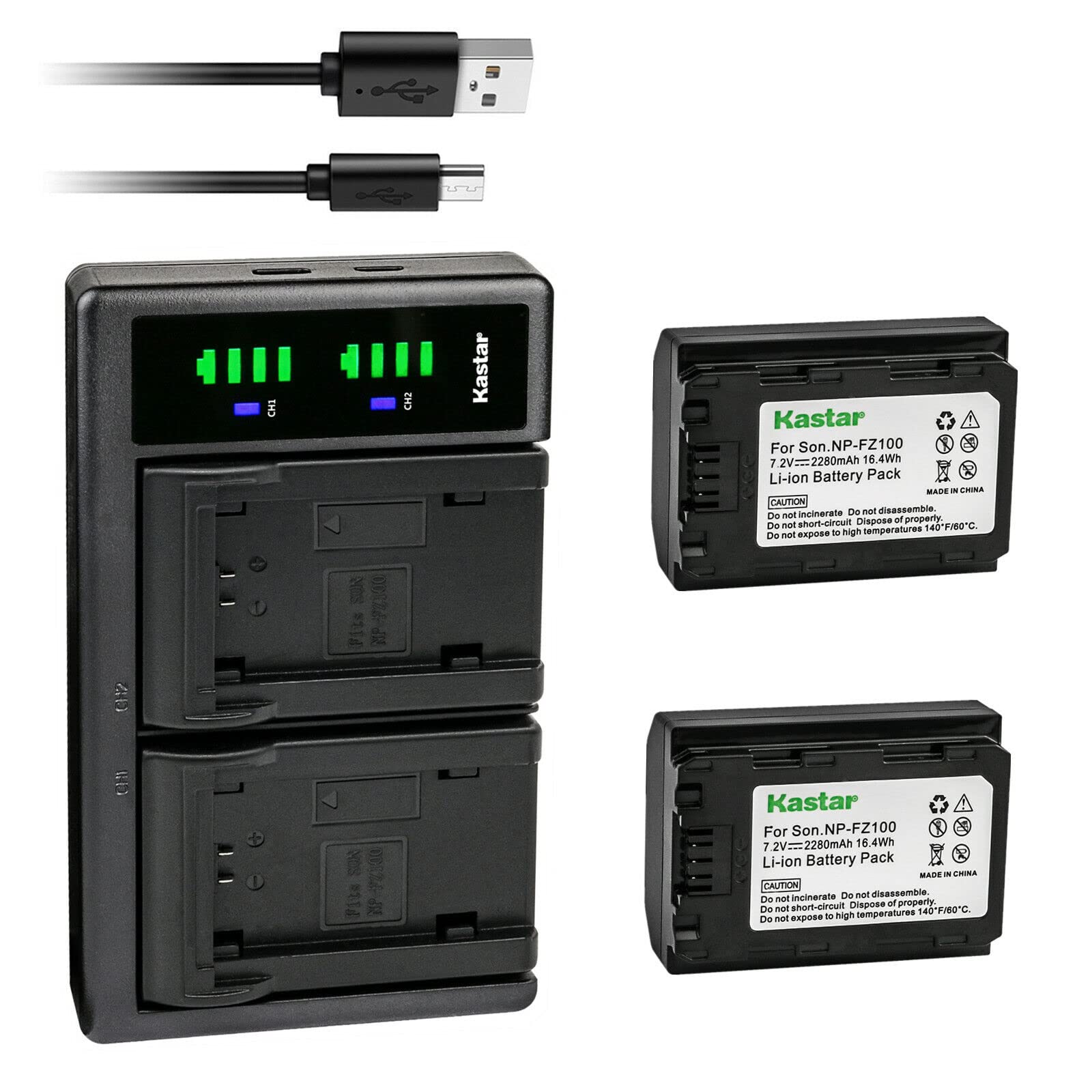 Kastar 2-Pack NP-FZ100 Rechargeable Battery and LTD2 USB Charger Replacement for Sony Alpha 7R V Full-Frame Mirrorless Camera, Sony FX3, FX30 Digital