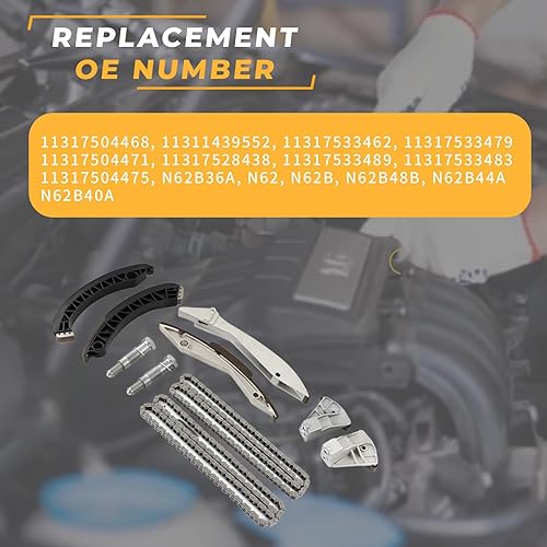 Miniatura 3 de Kit de cadena de distribución del motor, adecuado para 550i 645ci 650ci 735i 740i 745i 750i X5 N62B 4.8L, juego de cadena de distribución automotriz