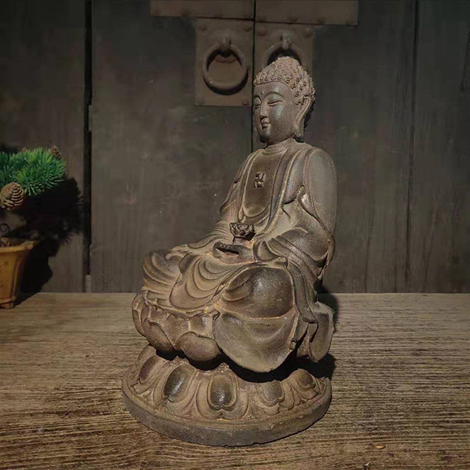 Estatua de Buda,Estatua sentada de Buda, Shakyamuni Modelo Estatua de Buda Decoración Antigua Artesanía de Hierro Fundido Colección Religiosa Decoración