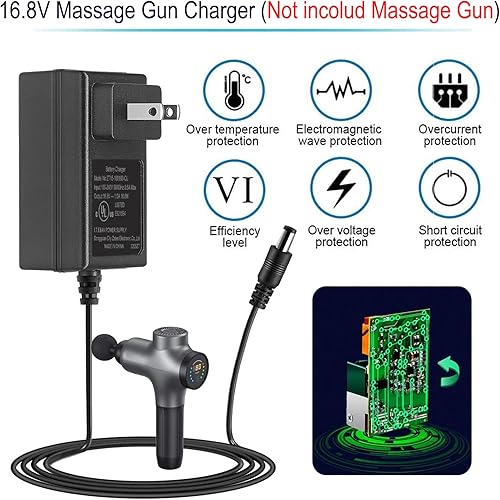 Miniatura 2 de Cargador de pistola de masaje de 16.8 V con 8 cabezales de CC, cargador de repuesto para Sonic Mini, Sonic Pro, Mebak-3 Pistola de masaje de