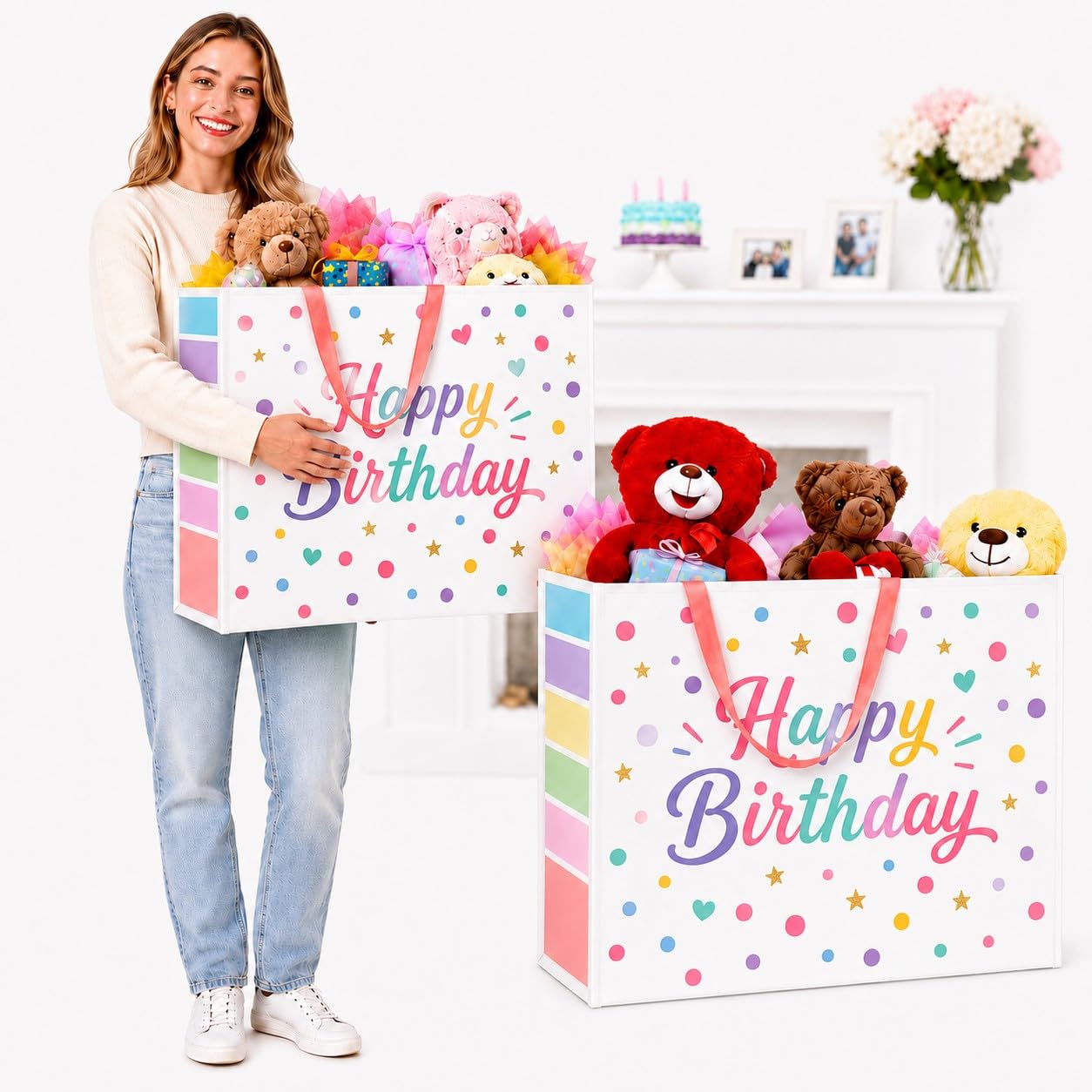Birthday Bags for Presents, 1 Piece Extra Large Birthday Gift Bag, Reusable