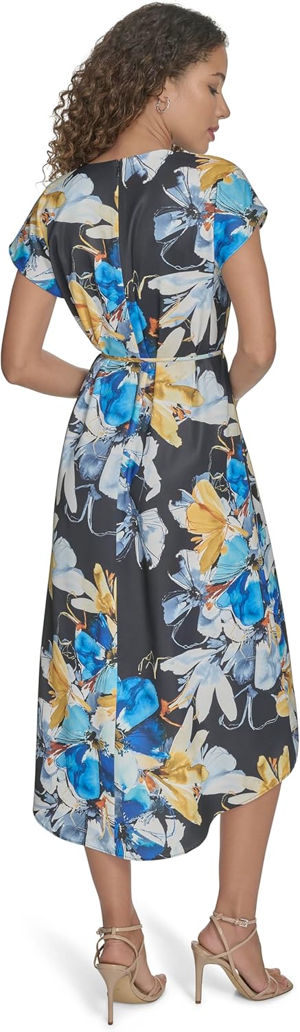 Calvin Klein Womens Short Sleeve V-Neck Tie Waist Knee Length A-line Dress - Image 3