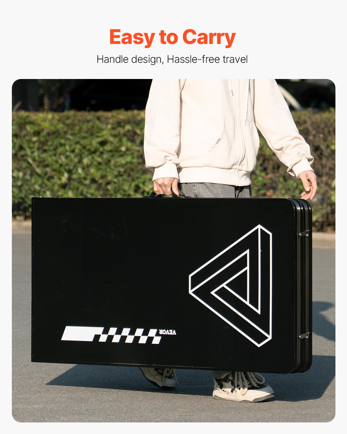 VEVOR Tavolo da Beer Pong Portatile da 2,4 m, Tavolo Pieghevole Rialzato da 91 cm Maniglie per Trasporto e 6 Palline da Pong, Leggero per Portellone Posteriore Auto per Viaggio, Campeggio, Nero