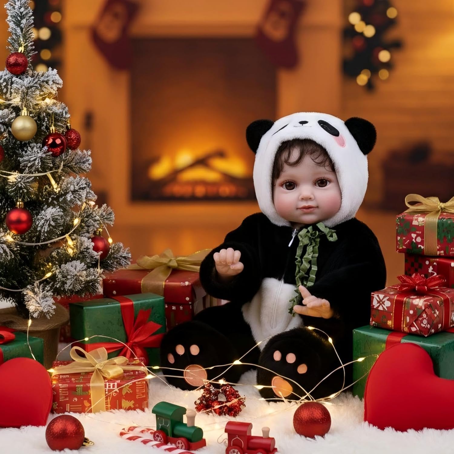 20" Vinyl Cute Panda Lifelike Reborn Baby Doll, Newborn Doll with Multi-Angle ＆ Flexible Head, Realistic Baby Doll with Magnetic Pacifier for 3+ Ages, Name Pandie