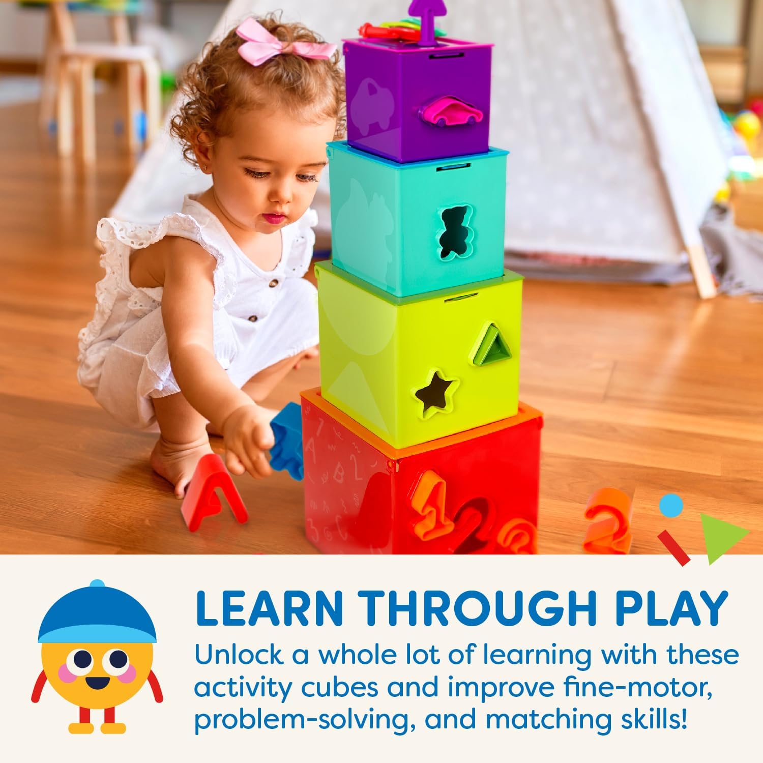 Battat – Sorting & Stacking Boxes – Nesting Toddler Play Cubes – Color – Coded Dexterity Keys – Numbers, Letters & Shapes – 2+ Years – Lock & Learn Activity Cubes