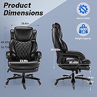 Vista 1 de 600lbs Big and Tall Office Chair, Executive Chair with Adjustable Headrest, High Back Extra Wide Seat, Heavy Duty PU Leather for Home Office
