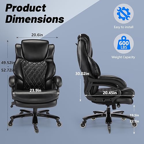 Miniatura 2 de Silla de oficina grande y alta de 600 libras, silla ejecutiva con reposacabezas ajustable, asiento extra ancho, piel sintética resistente para
