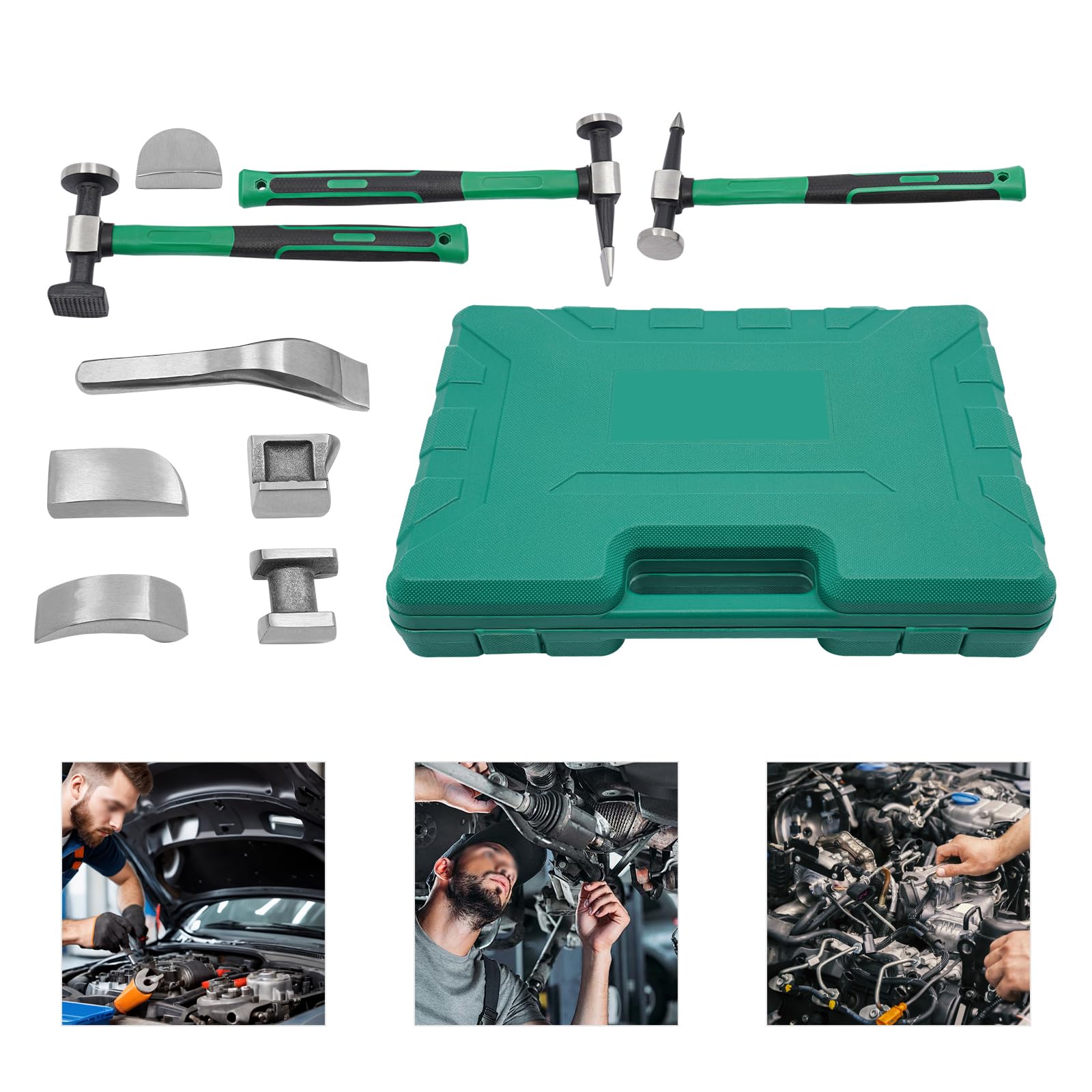 9pcs Auto Body Repair Kit, Hand Car Auto Body Hammer Fender Tool, Metal Dent Crowbar Auto Body Repair Kit, Movable Car Body Corrector Kit for Car Maintenance Repair