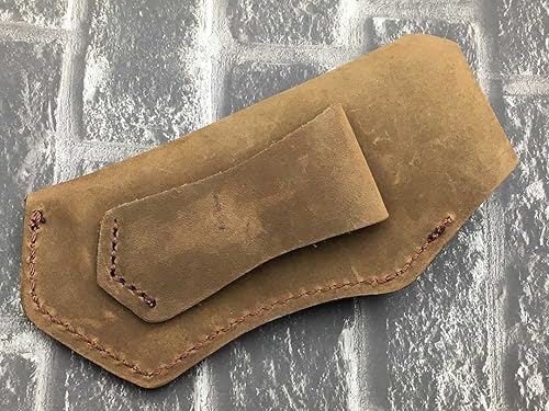 Miniatura 2 de TWO SUN SL03 Funda plegable para cuchillo de bolsillo de 5 pulgadas, funda de cinturón de cuero genuino marrón liso