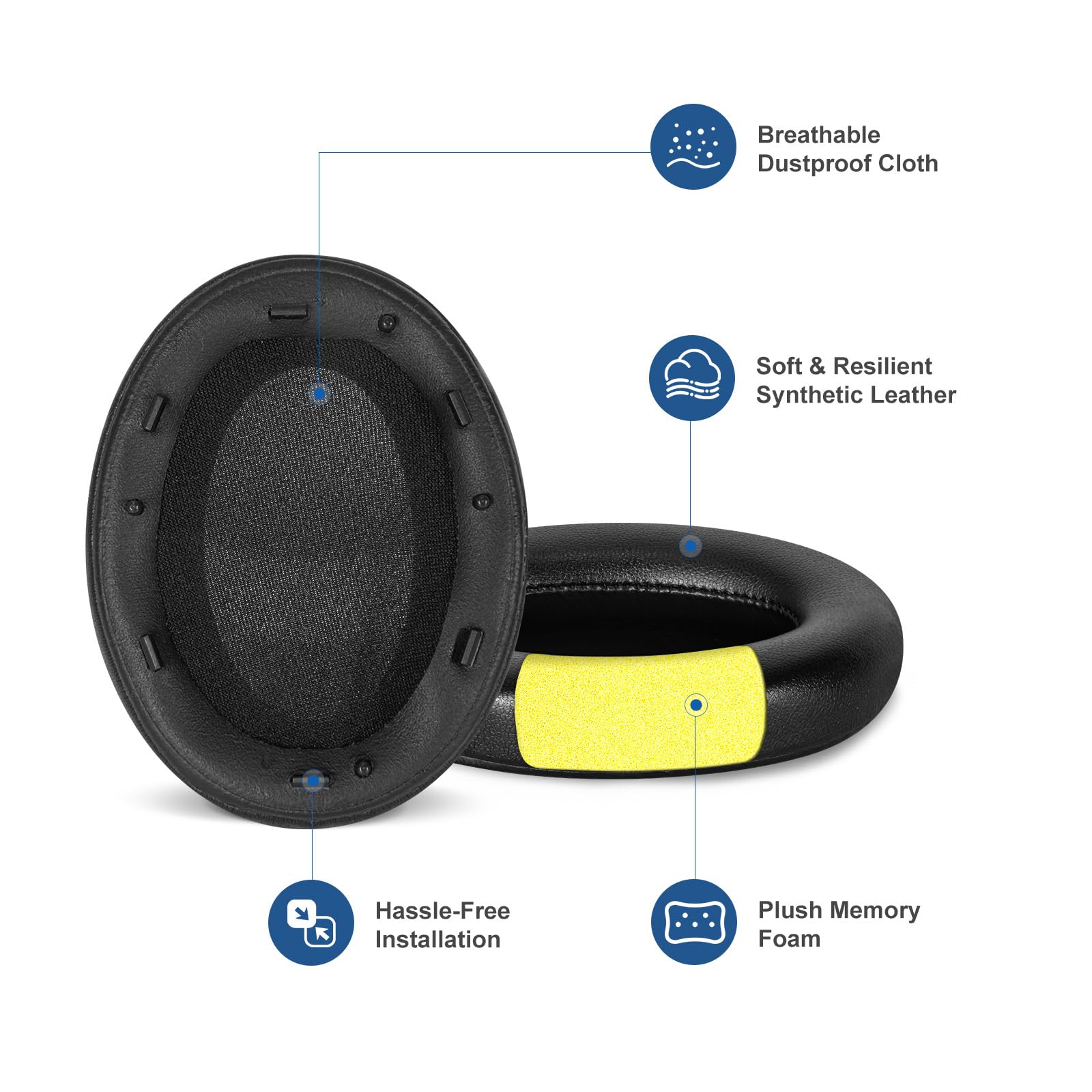 Coussinets De Rechange Pour Casque Sony WH-1000XM3 - Tissu Coton, Noir