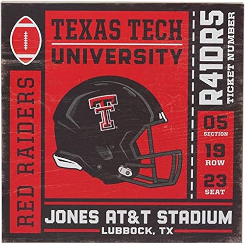 Decoración de pared de madera con boletos de la Universidad de Texas Tech, arte de pared vintage de Texas Tech Red Raiders para cueva, oficina o