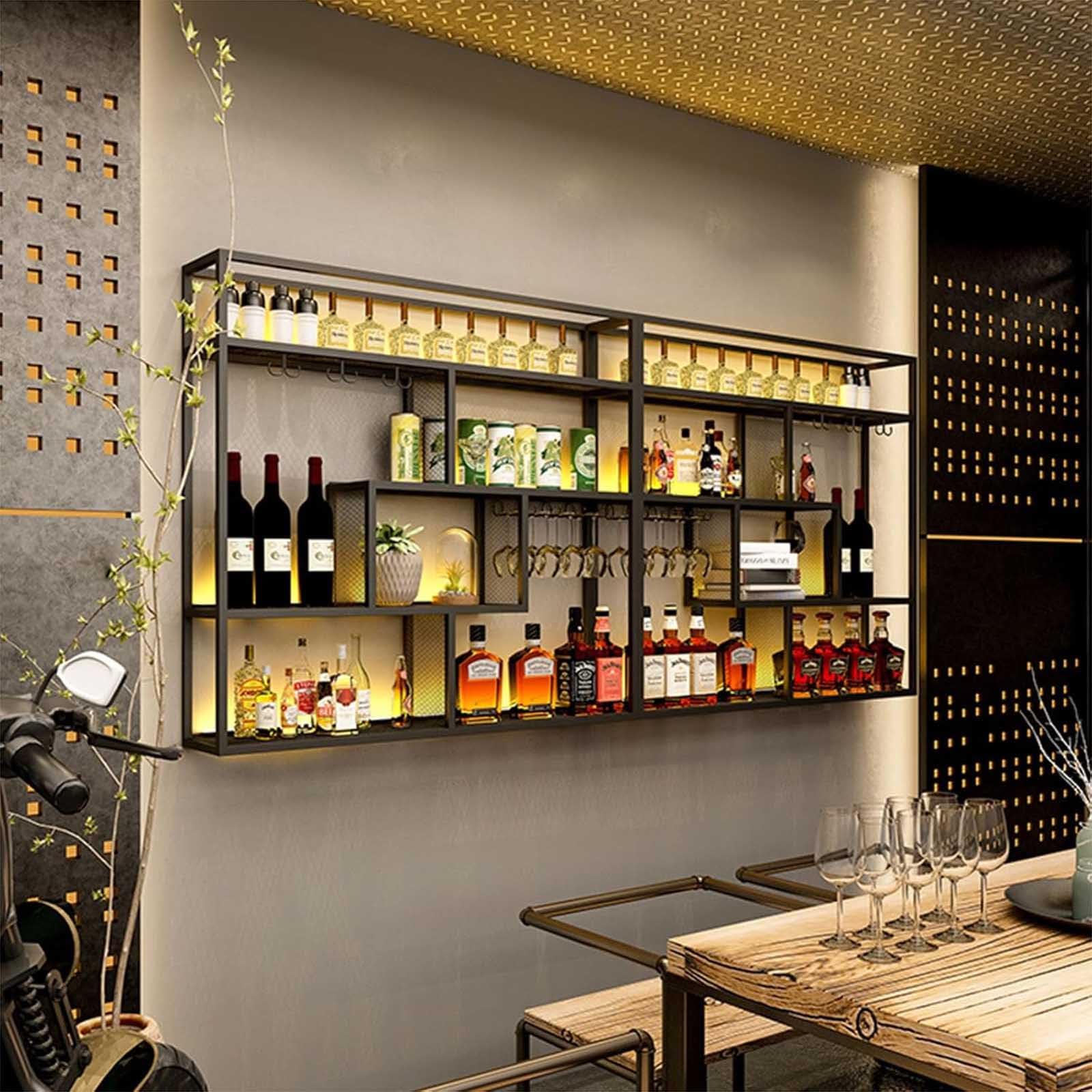 Portabottiglie dal design moderno in metallo con illuminazione per casa, bar e ristorante, soluzione elegante per riporre oggetti, 180 x 20 x 120 cm, perfetto per esposizione e nization