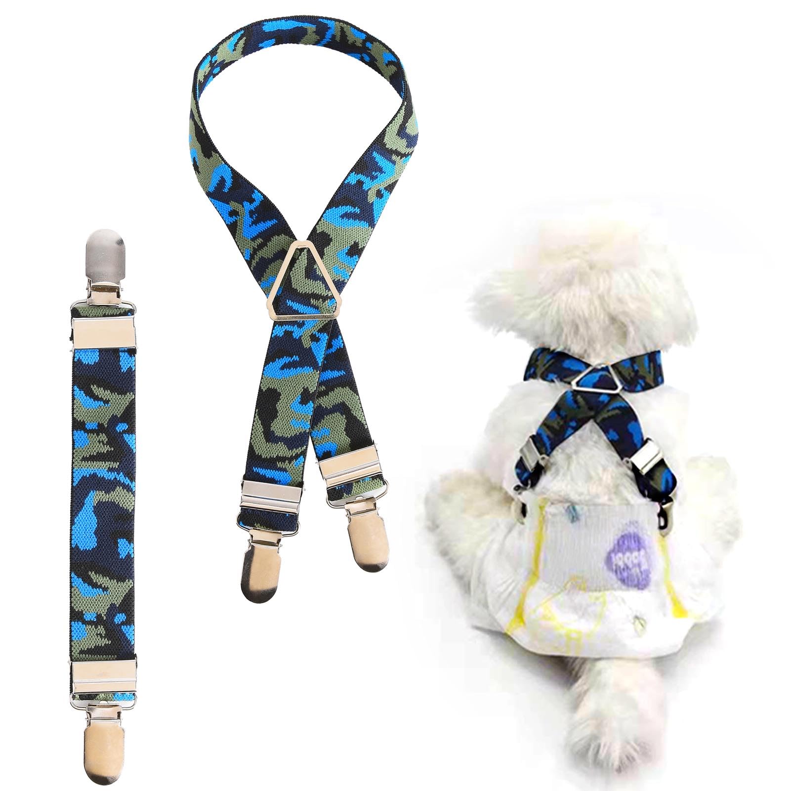 Dog Nappy Suspenders Belly Bands Dog Harness, Cat Carrier, Nappies, Clothes Stay On (Camouflage, XL)