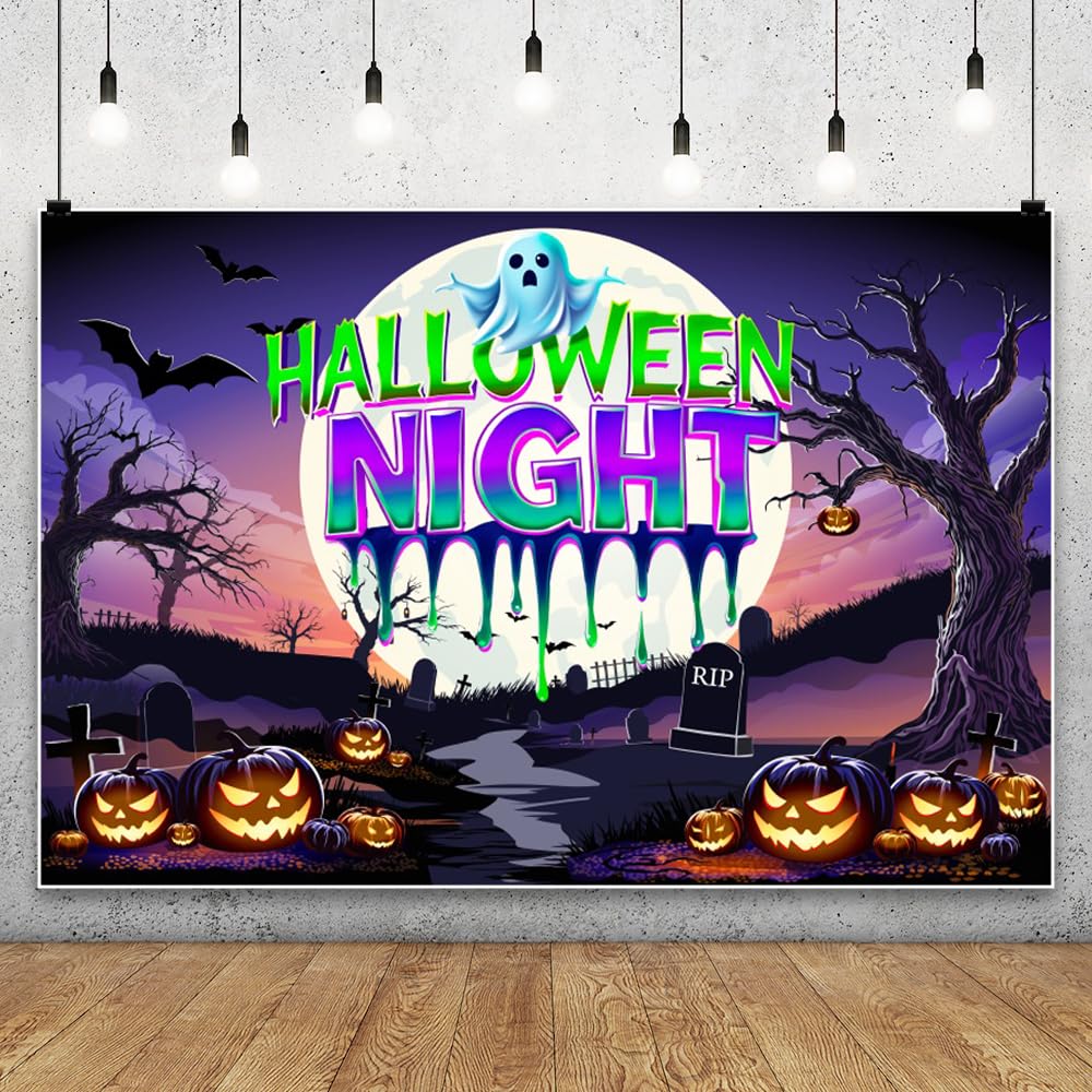 6 x 3 m Halloween noc tło uroczy duch RIP nagrobek świecąca dynia latarnia fotografia tło Halloween cmentarz impreza fotobudka dekoracja ścienna baner