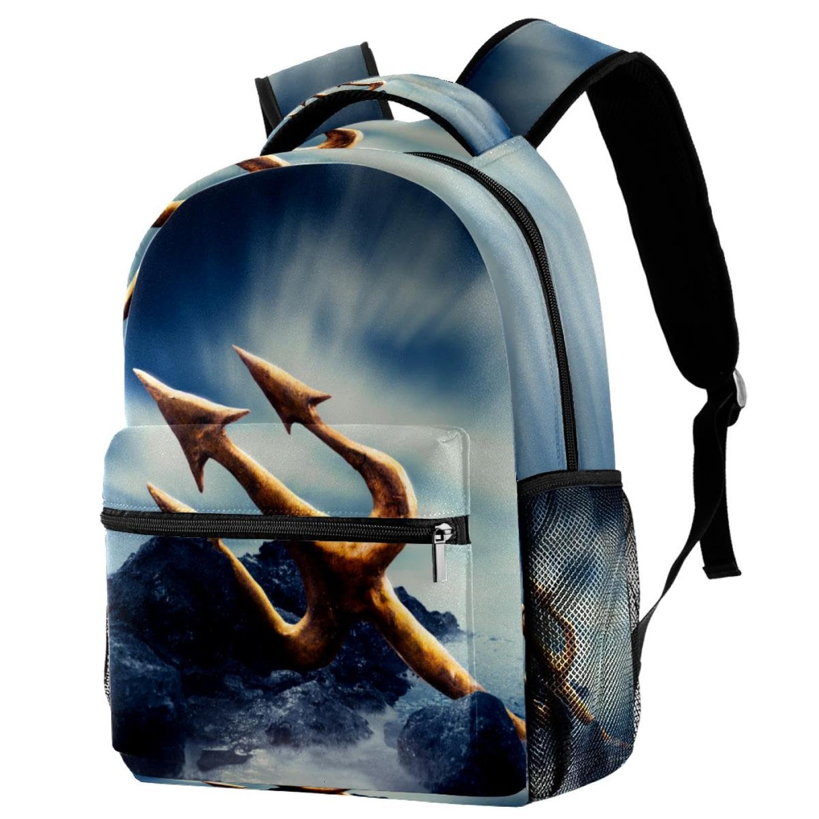 Sac à dos d'école pour filles et garçons grand format motif trident océan
