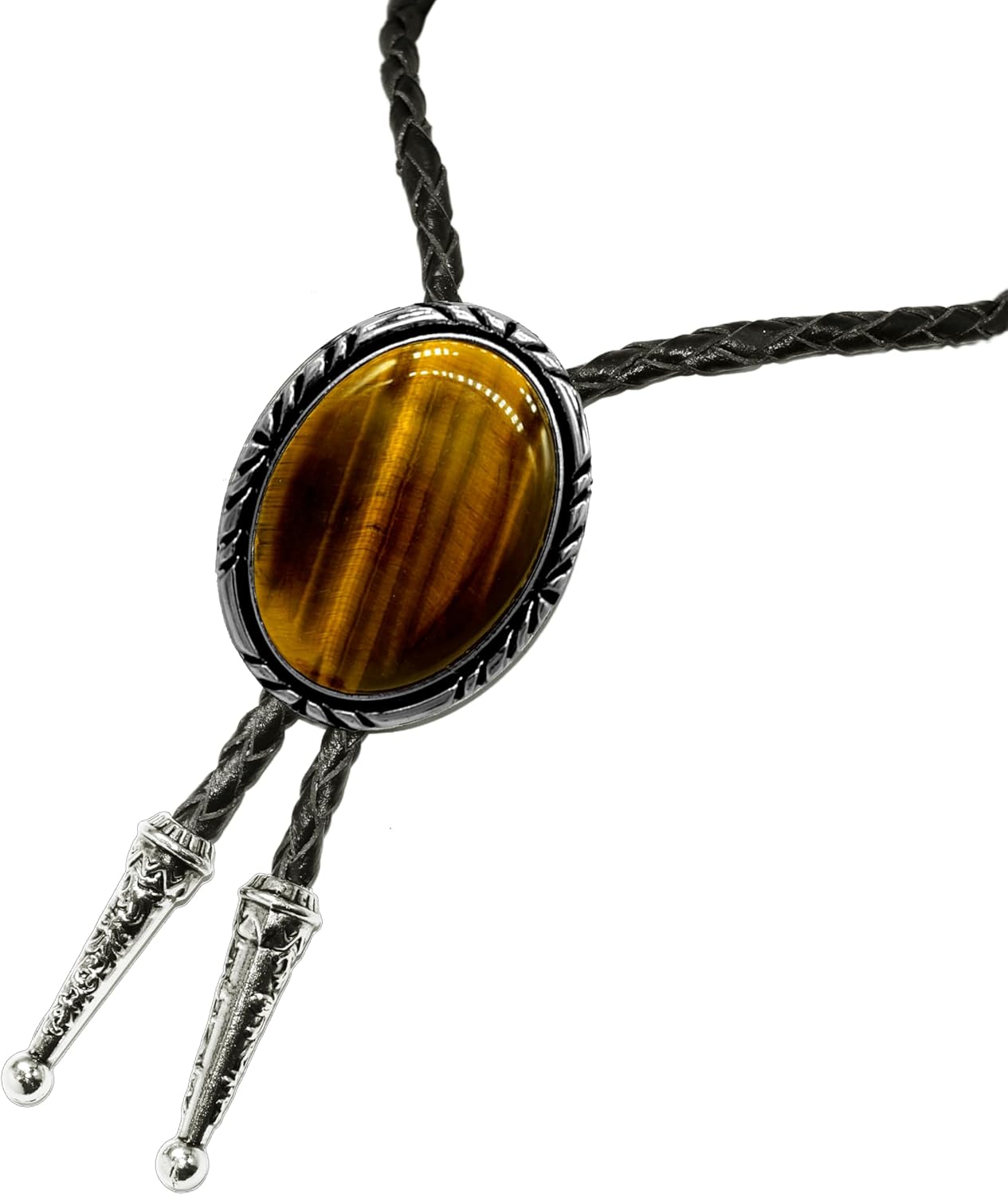 Moranse Bolo Tie with Natural Tiger Eye Stone Celtic Style Genuine and Cowhide Rope - Image 6