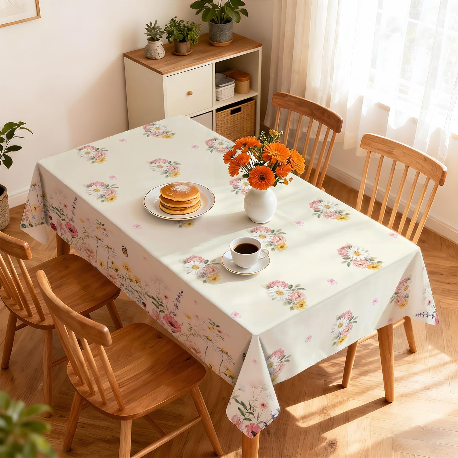 Reusable Waterproof Rectangle Tablecloth, Floral, 8FT/126 x 60 Inch