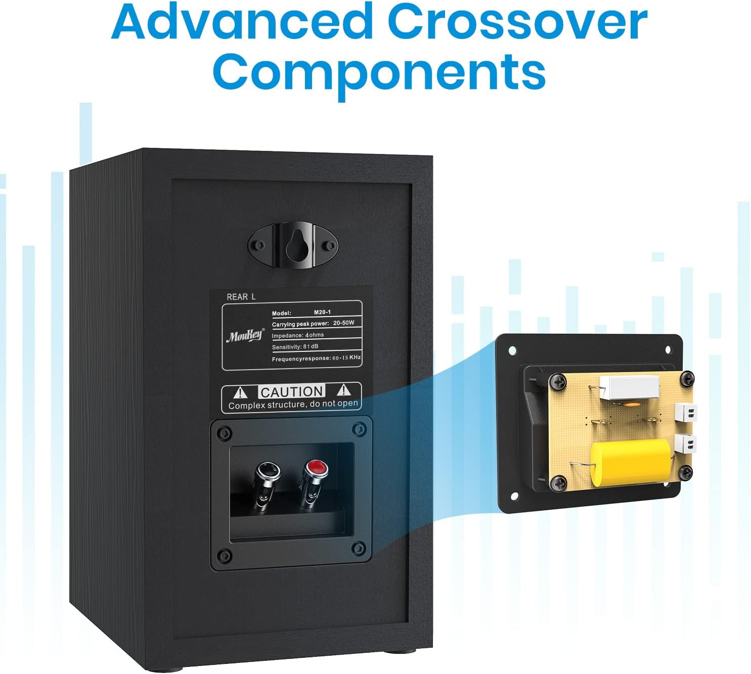 Flash Deals - 60% OFF Moukey Passive Bookshelf Speakers Pair, 100 Watts Peak Power Home Stereo Speakers - 2.0 Near Field Audio Speakers, 5-Inch Wooden Enclosure Stereo Speakers | Wall-Mountable| M20-1