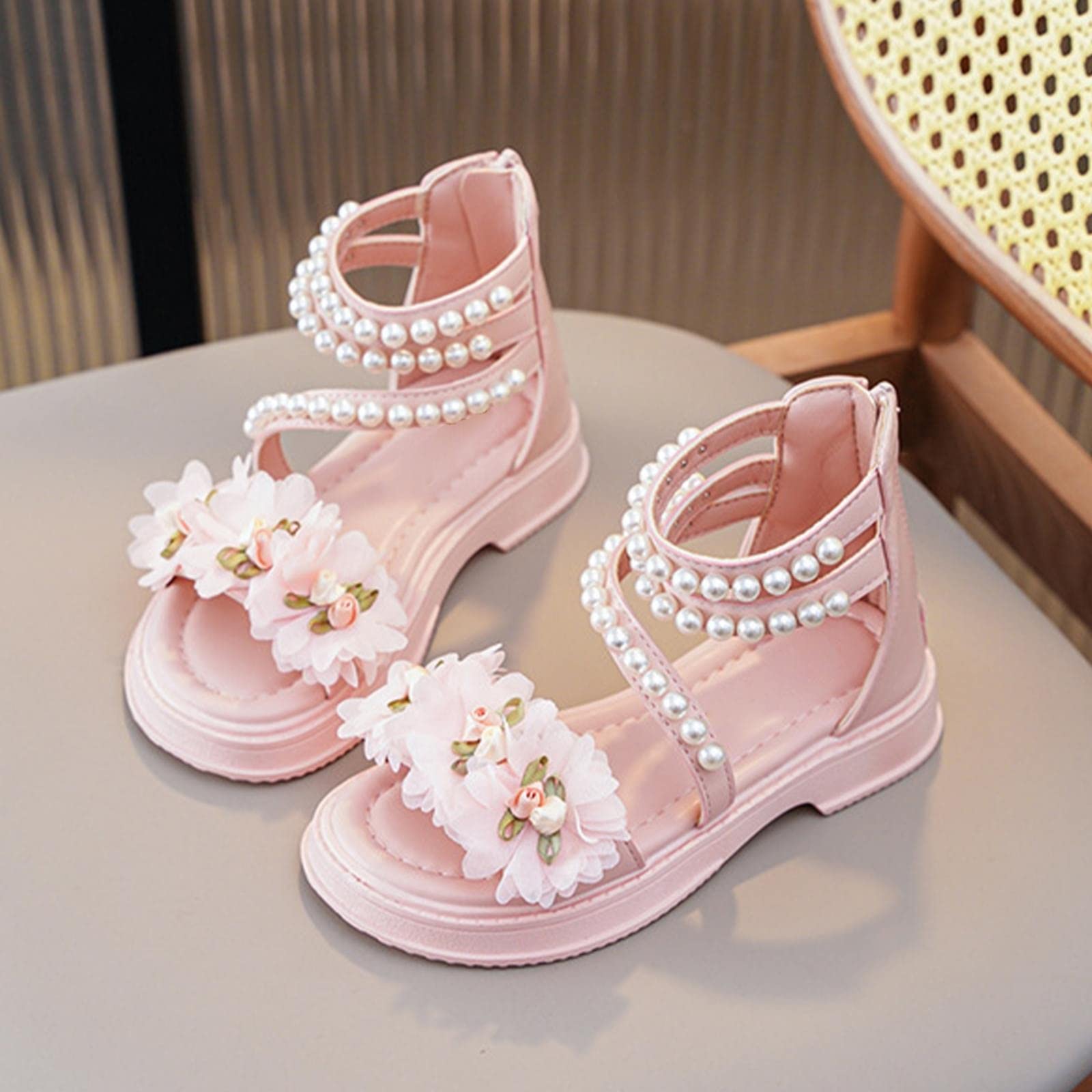 Sandalen Kinder Mädchen - sandalen Mit Perlen Prinzessin Riemchen-Sandalen Mode Strandsandalen Peep Toe Schulschuhe Elegante Kleiderschuhe Kindersandalen Barfussschuhe Sportsandalen