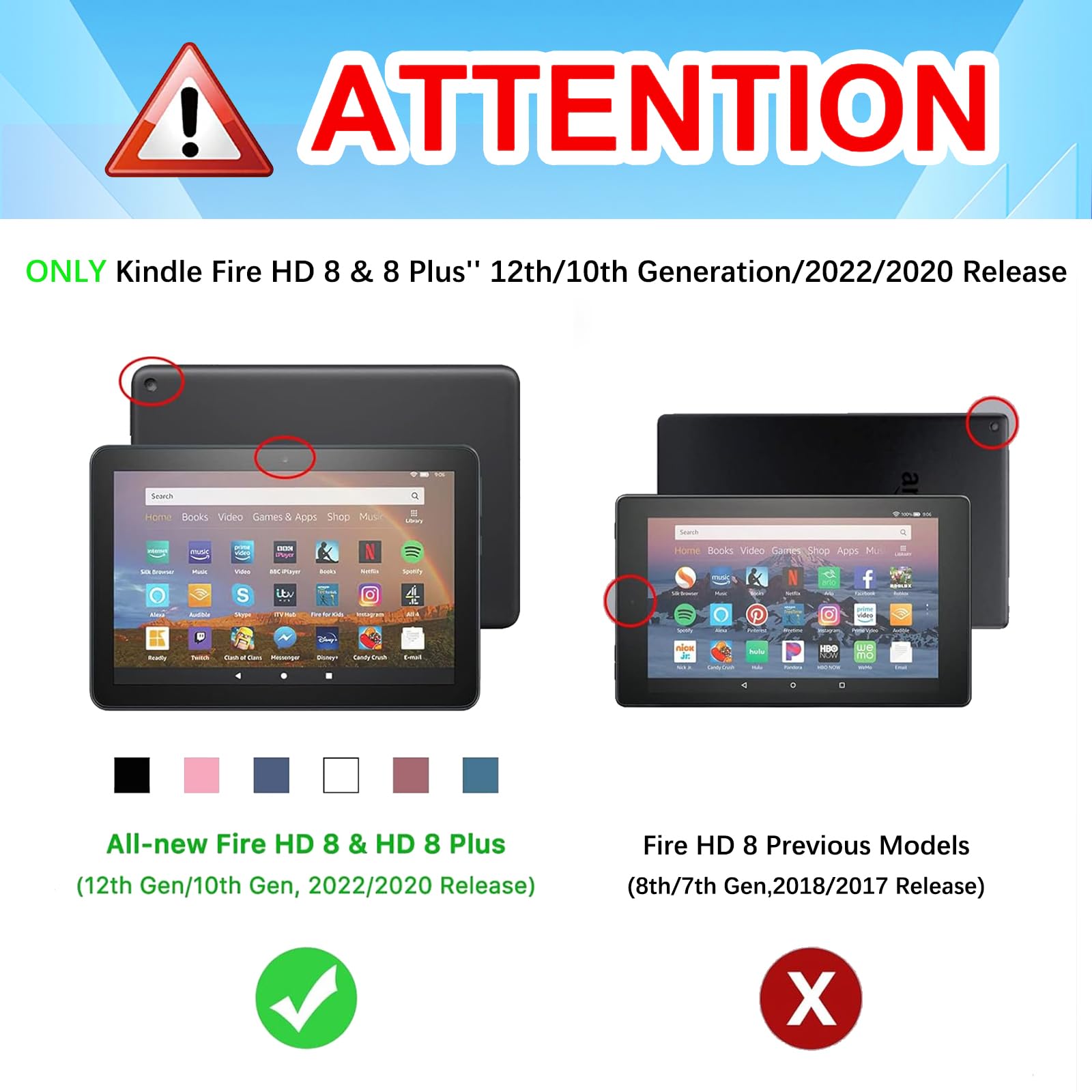 Wazzasoft Schutzhülle für Amazon Kindle Fire HD 8/8 Plus Tablet 10. / 12. Generation für Damen und Mädchen, niedliches modisches Design, Kawaii-Schmetterling, hübsche Teenager-Hüllen für Kindle Fire,