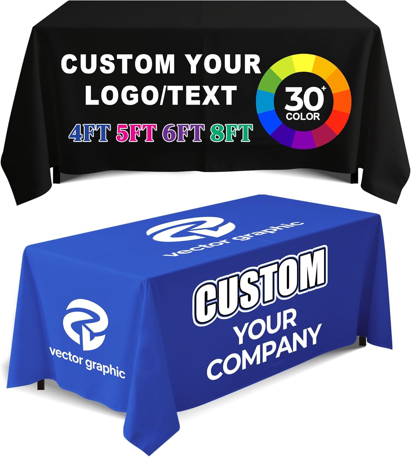 Personalized Table Cloth with Logo Text Image 4/5/6/8/10FT,Custom Table Cloth with Business Logo for Tradeshow Events, Birthday, Wedding, Anniversary (4FT Open Back)