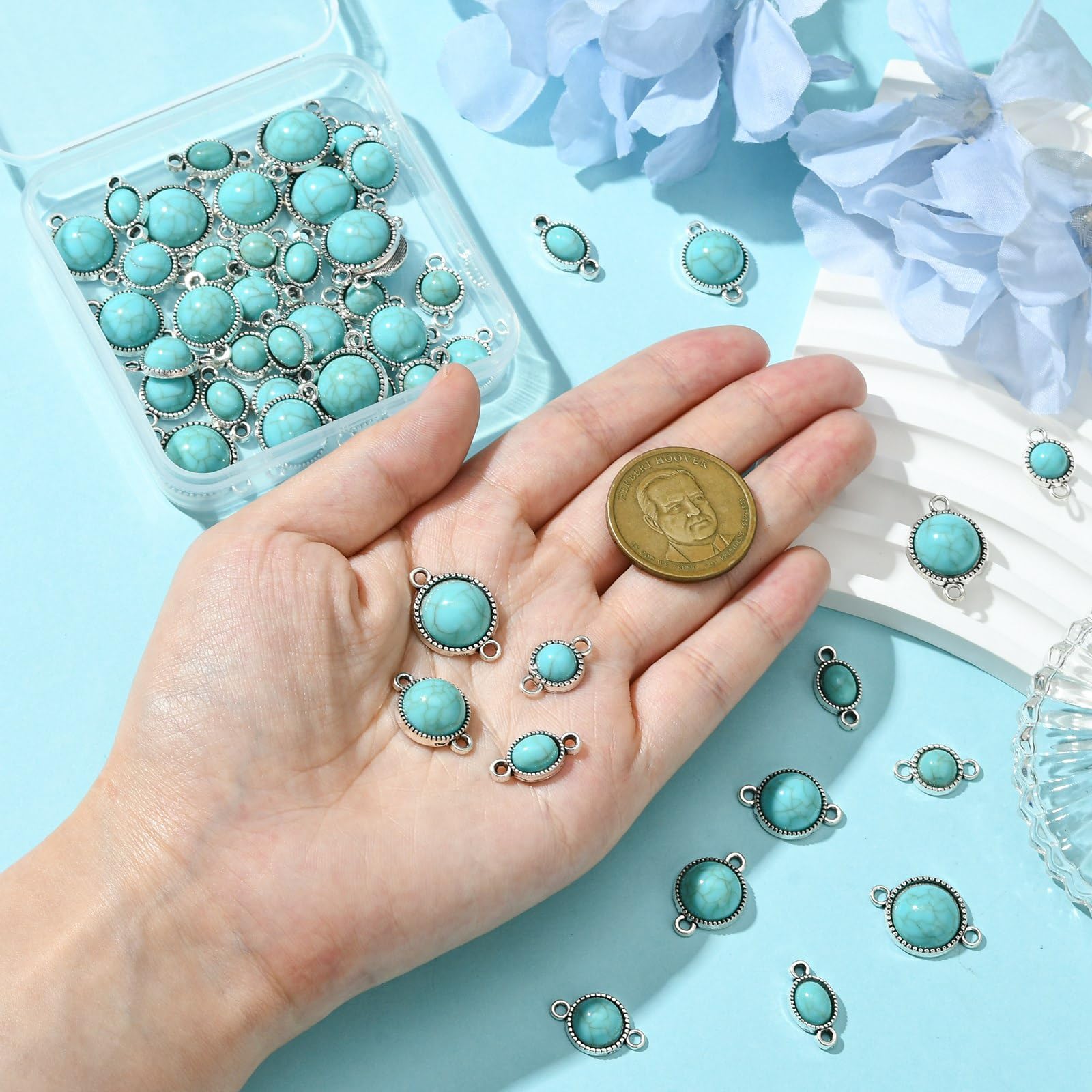 UR URLIFEHALL 50 Pcs 5 Styles Resin Turquoise Charms Links Half Round Bohemian Oval Connector Charms for Jewellery Making DIY Earring Crafts - Image 4