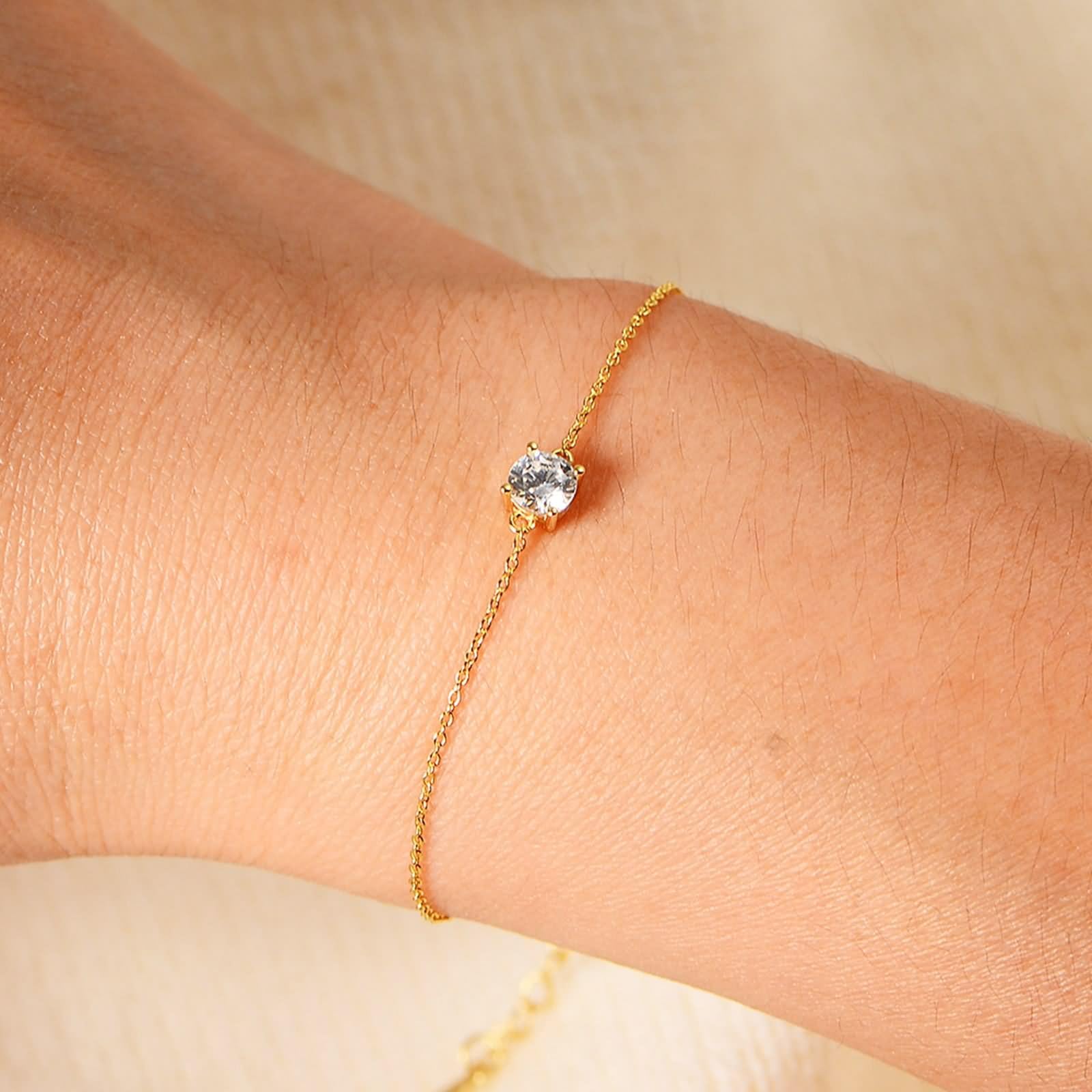 Armbänder Damen, Damen Armband Dünn mit Im Labor Hergestelltem Diamanten Gelbgold Geschenk Beste Freundin