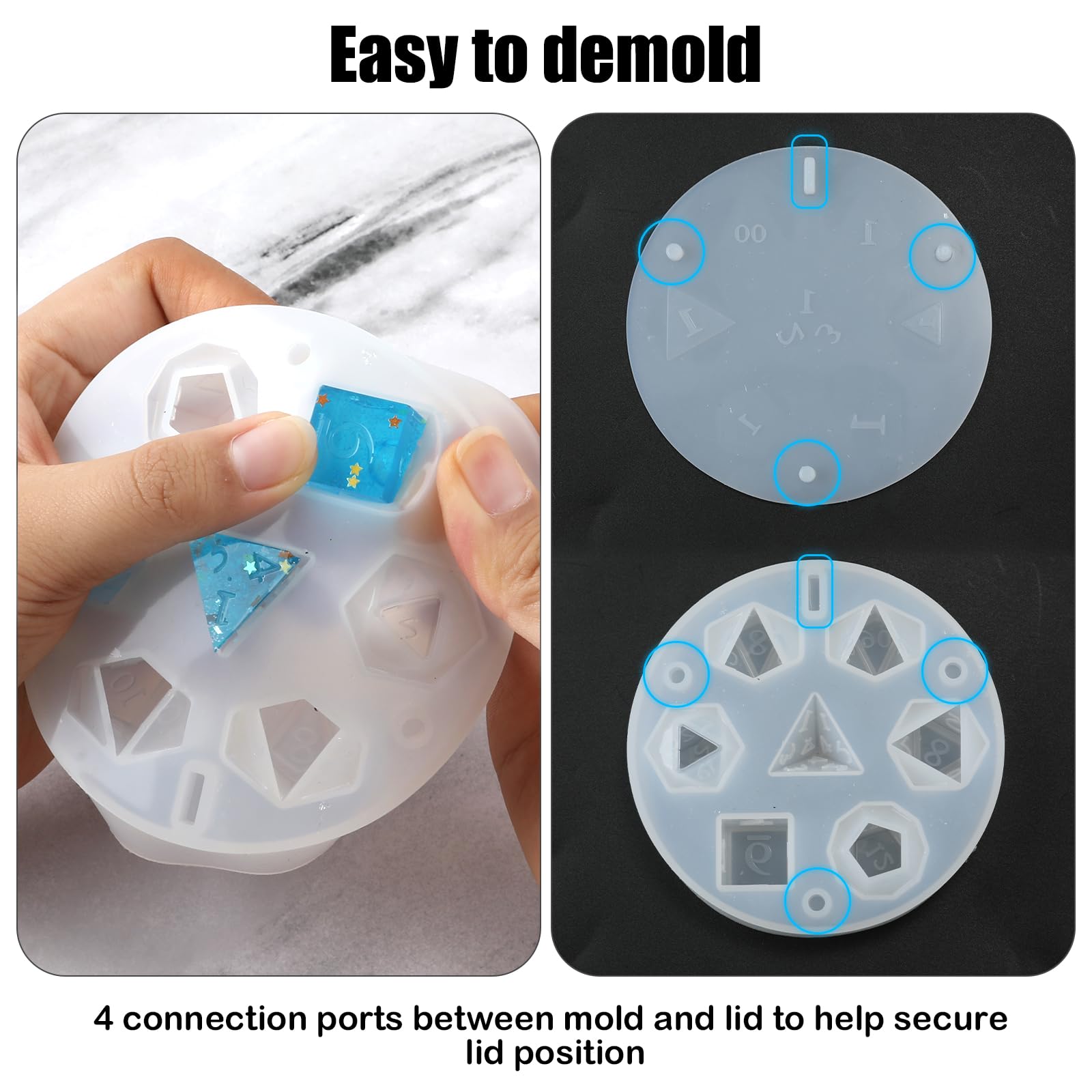 Molde silicone 7 dados poliédricos para resina y manualidades | Molde de silicona 7 en 1 para cubos de resina, juegos y pasatiempos creativos.