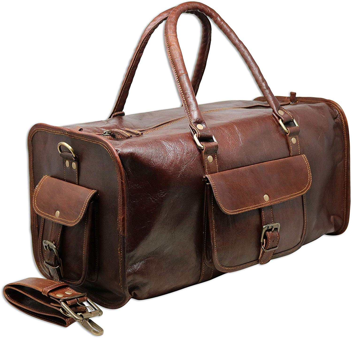 60 Cm Bolso Bolsa Viaje Veliz Equipaje De Cuero Piel Grande Vintage para Cabina Fin Semana Gimnasio Deportes Carry-On Hombre Y Mujer